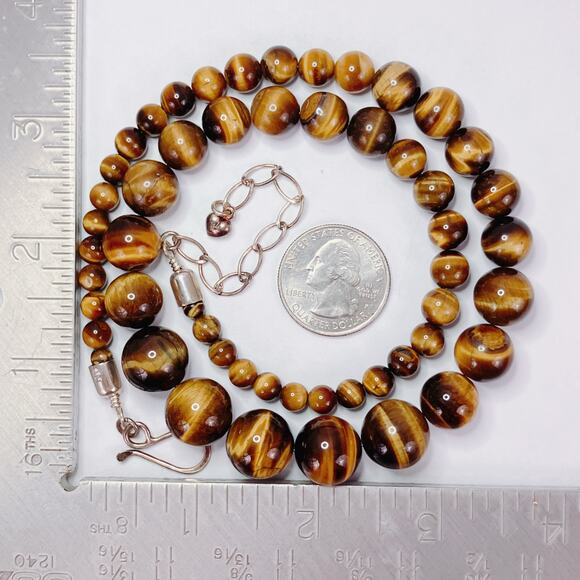 Signed Jay King DTR Sterling Silver Tiger Eye Graduated Gemstone Necklace 22 VTG - Picture 10 of 11